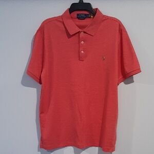 Polo by Ralph Lauren Men's Coral Pink Polo Shirt. Custom Sim Fit